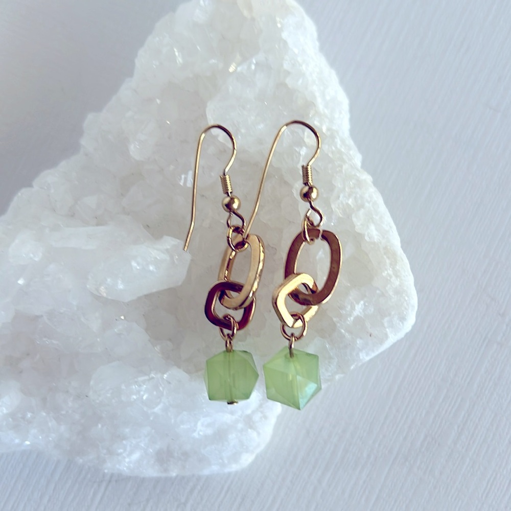 Elegant Gold and Green Earrings